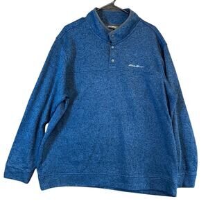Eddie Bauer Mens Sweatshirt Blue Radiator Fleece Snap Mock Neck Long Sleeve XXL